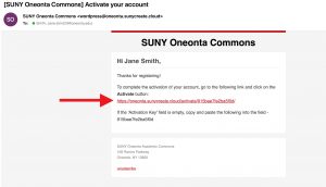 Recieved email to acctivate account with a red arrow pointing to the link to acctivate a new user account